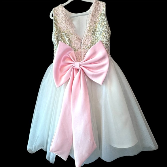 Other - Flower Girl Dress Size 7 Pink Bow Sequin Tulle Princess Wedding Party Dress